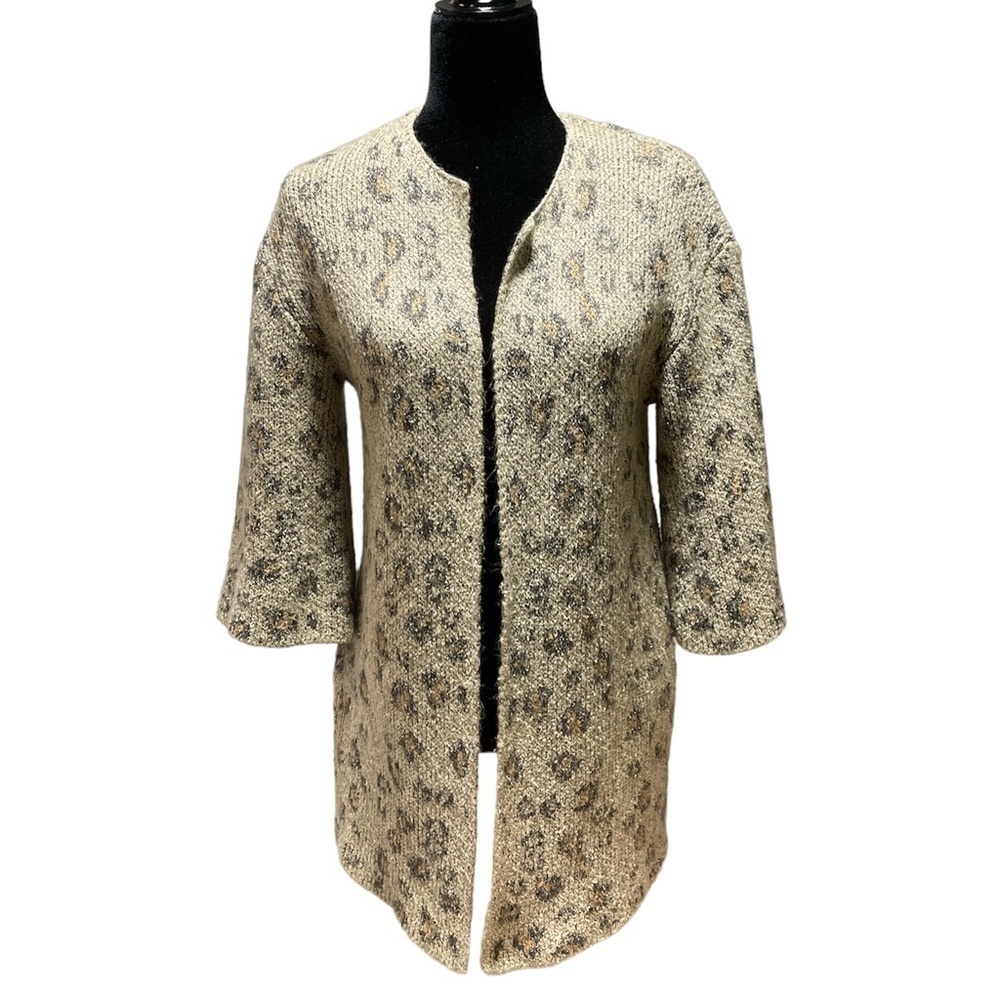 Anthropologie Cupcakes and Cashmere Jacquard Leopard Knit Cardigan Animal Print - Picture 2 of 10